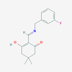 molecular formula C16H18FNO2 B6030855 2-{[(3-fluorobenzyl)amino]methylene}-5,5-dimethyl-1,3-cyclohexanedione 