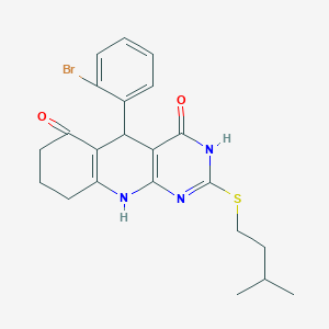 molecular formula C22H24BrN3O2S B6030856 5-(2-bromophenyl)-2-[(3-methylbutyl)thio]-5,8,9,10-tetrahydropyrimido[4,5-b]quinoline-4,6(3H,7H)-dione 