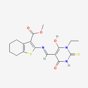 molecular formula C17H19N3O4S2 B6030864 methyl 2-{[(1-ethyl-4,6-dioxo-2-thioxotetrahydro-5(2H)-pyrimidinylidene)methyl]amino}-4,5,6,7-tetrahydro-1-benzothiophene-3-carboxylate 