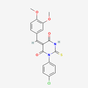 molecular formula C19H15ClN2O4S B6030916 1-(4-chlorophenyl)-5-(3,4-dimethoxybenzylidene)-2-thioxodihydro-4,6(1H,5H)-pyrimidinedione 