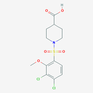 molecular formula C13H15Cl2NO5S B603097 1-(3,4-Dichloro-2-methoxybenzenesulfonyl)piperidine-4-carboxylic acid CAS No. 1206092-41-2