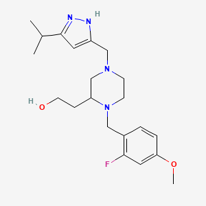 molecular formula C21H31FN4O2 B6031113 2-{1-(2-fluoro-4-methoxybenzyl)-4-[(5-isopropyl-1H-pyrazol-3-yl)methyl]-2-piperazinyl}ethanol 