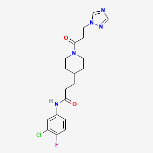 molecular formula C19H23ClFN5O2 B6031127 N-(3-chloro-4-fluorophenyl)-3-{1-[3-(1H-1,2,4-triazol-1-yl)propanoyl]-4-piperidinyl}propanamide 