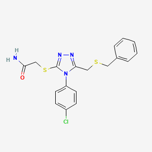 molecular formula C18H17ClN4OS2 B6031237 2-{[5-[(benzylthio)methyl]-4-(4-chlorophenyl)-4H-1,2,4-triazol-3-yl]thio}acetamide 