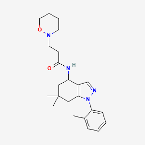 molecular formula C23H32N4O2 B6031257 N-[6,6-dimethyl-1-(2-methylphenyl)-4,5,6,7-tetrahydro-1H-indazol-4-yl]-3-(1,2-oxazinan-2-yl)propanamide 