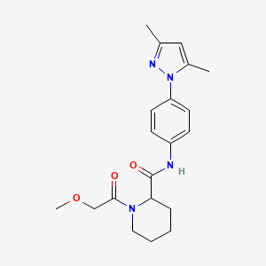 molecular formula C20H26N4O3 B6031308 N-[4-(3,5-dimethyl-1H-pyrazol-1-yl)phenyl]-1-(methoxyacetyl)-2-piperidinecarboxamide 