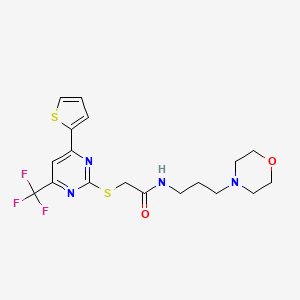 molecular formula C18H21F3N4O2S2 B6031315 N-[3-(4-morpholinyl)propyl]-2-{[4-(2-thienyl)-6-(trifluoromethyl)-2-pyrimidinyl]thio}acetamide 