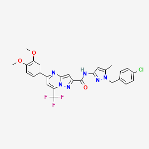 molecular formula C27H22ClF3N6O3 B6031374 N-[1-(4-chlorobenzyl)-5-methyl-1H-pyrazol-3-yl]-5-(3,4-dimethoxyphenyl)-7-(trifluoromethyl)pyrazolo[1,5-a]pyrimidine-2-carboxamide 