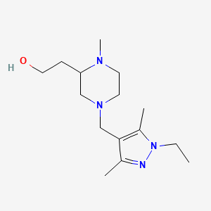 molecular formula C15H28N4O B6031495 2-{4-[(1-ethyl-3,5-dimethyl-1H-pyrazol-4-yl)methyl]-1-methyl-2-piperazinyl}ethanol 