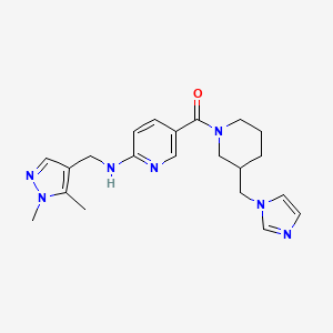 molecular formula C21H27N7O B6031738 N-[(1,5-dimethyl-1H-pyrazol-4-yl)methyl]-5-{[3-(1H-imidazol-1-ylmethyl)-1-piperidinyl]carbonyl}-2-pyridinamine 