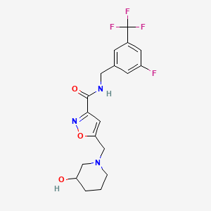 molecular formula C18H19F4N3O3 B6031774 N-[3-fluoro-5-(trifluoromethyl)benzyl]-5-[(3-hydroxy-1-piperidinyl)methyl]-3-isoxazolecarboxamide 