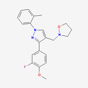 molecular formula C21H22FN3O2 B6031821 2-{[3-(3-fluoro-4-methoxyphenyl)-1-(2-methylphenyl)-1H-pyrazol-4-yl]methyl}isoxazolidine 