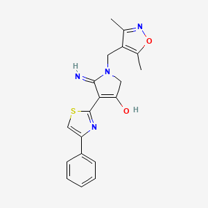 molecular formula C19H18N4O2S B603190 1-[(3,5-dimethyl-1,2-oxazol-4-yl)methyl]-5-imino-4-(4-phenyl-1,3-thiazol-2-yl)-2,5-dihydro-1H-pyrrol-3-ol CAS No. 1676097-27-0