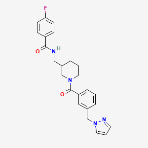 molecular formula C24H25FN4O2 B6031945 4-fluoro-N-({1-[3-(1H-pyrazol-1-ylmethyl)benzoyl]-3-piperidinyl}methyl)benzamide 