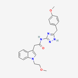 molecular formula C23H25N5O3 B603240 N-[3-(4-methoxybenzyl)-1H-1,2,4-triazol-5-yl]-2-[1-(2-methoxyethyl)-1H-indol-3-yl]acetamide CAS No. 1676074-21-7