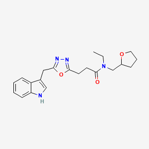 molecular formula C21H26N4O3 B6032663 N-ethyl-3-[5-(1H-indol-3-ylmethyl)-1,3,4-oxadiazol-2-yl]-N-(tetrahydro-2-furanylmethyl)propanamide 
