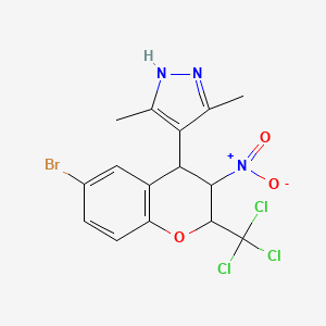 molecular formula C15H13BrCl3N3O3 B6032673 4-[6-bromo-3-nitro-2-(trichloromethyl)-3,4-dihydro-2H-chromen-4-yl]-3,5-dimethyl-1H-pyrazole 