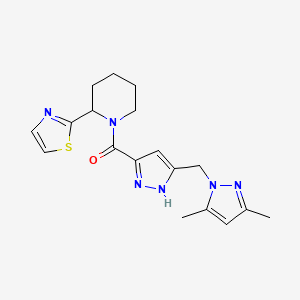 molecular formula C18H22N6OS B6032692 1-({5-[(3,5-dimethyl-1H-pyrazol-1-yl)methyl]-1H-pyrazol-3-yl}carbonyl)-2-(1,3-thiazol-2-yl)piperidine 