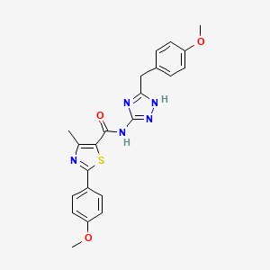 molecular formula C22H21N5O3S B603270 N-[3-(4-methoxybenzyl)-1H-1,2,4-triazol-5-yl]-2-(4-methoxyphenyl)-4-methyl-1,3-thiazole-5-carboxamide CAS No. 1676068-76-0