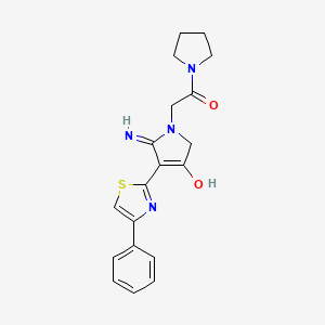 molecular formula C19H20N4O2S B603280 2-[4-hydroxy-2-imino-3-(4-phenyl-1,3-thiazol-2-yl)-2,5-dihydro-1H-pyrrol-1-yl]-1-(pyrrolidin-1-yl)ethanone CAS No. 1676083-02-5
