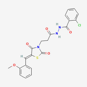 molecular formula C21H18ClN3O5S B6032882 2-chloro-N'-{3-[5-(2-methoxybenzylidene)-2,4-dioxo-1,3-thiazolidin-3-yl]propanoyl}benzohydrazide 