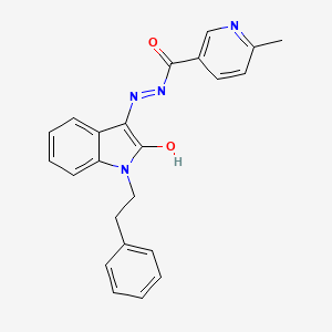 molecular formula C23H20N4O2 B6033083 6-methyl-N'-[2-oxo-1-(2-phenylethyl)-1,2-dihydro-3H-indol-3-ylidene]nicotinohydrazide 