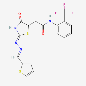 molecular formula C17H13F3N4O2S2 B6033115 2-{4-hydroxy-2-[(2-thienylmethylene)hydrazono]-2,5-dihydro-1,3-thiazol-5-yl}-N-[2-(trifluoromethyl)phenyl]acetamide 