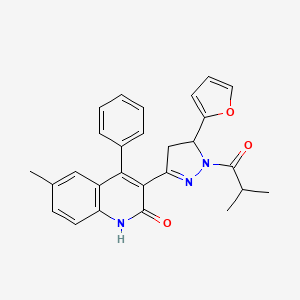 molecular formula C27H25N3O3 B603323 3-[5-(2-furyl)-1-isobutyryl-4,5-dihydro-1H-pyrazol-3-yl]-6-methyl-4-phenyl-2(1H)-quinolinone CAS No. 921042-37-7
