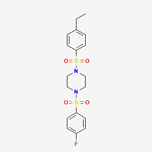molecular formula C18H21FN2O4S2 B6033344 1-[(4-ethylphenyl)sulfonyl]-4-[(4-fluorophenyl)sulfonyl]piperazine 