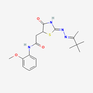 molecular formula C18H24N4O3S B6033358 2-{4-hydroxy-2-[(1,2,2-trimethylpropylidene)hydrazono]-2,5-dihydro-1,3-thiazol-5-yl}-N-(2-methoxyphenyl)acetamide 