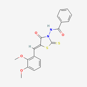 molecular formula C19H16N2O4S2 B6033482 N-[5-(2,3-dimethoxybenzylidene)-4-oxo-2-thioxo-1,3-thiazolidin-3-yl]benzamide 