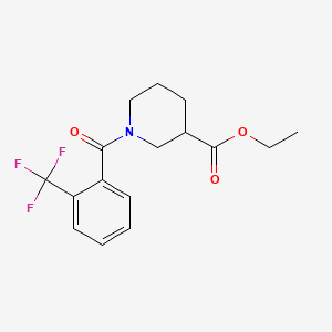 molecular formula C16H18F3NO3 B603350 Ethyl 1-[2-(trifluoromethyl)benzoyl]-3-piperidinecarboxylate CAS No. 1210711-80-0