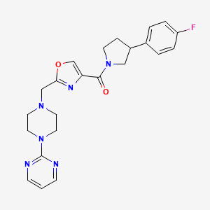 molecular formula C23H25FN6O2 B6033551 2-{4-[(4-{[3-(4-fluorophenyl)-1-pyrrolidinyl]carbonyl}-1,3-oxazol-2-yl)methyl]-1-piperazinyl}pyrimidine 