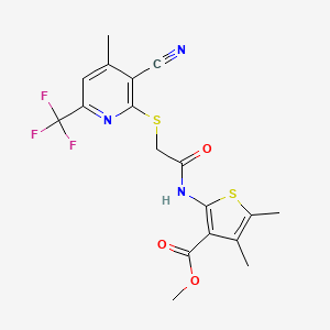 molecular formula C18H16F3N3O3S2 B6033649 methyl 2-[({[3-cyano-4-methyl-6-(trifluoromethyl)-2-pyridinyl]thio}acetyl)amino]-4,5-dimethyl-3-thiophenecarboxylate 