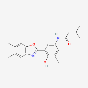 molecular formula C21H24N2O3 B603376 N-[3-(5,6-dimethyl-1,3-benzoxazol-2-yl)-4-hydroxy-5-methylphenyl]-3-methylbutanamide CAS No. 951992-64-6