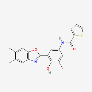 molecular formula C21H18N2O3S B603380 N-[3-(5,6-dimethyl-1,3-benzoxazol-2-yl)-4-hydroxy-5-methylphenyl]-2-thiophenecarboxamide CAS No. 951942-27-1