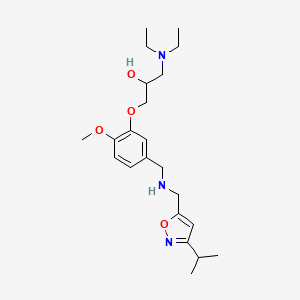 molecular formula C22H35N3O4 B6033884 1-(diethylamino)-3-[5-({[(3-isopropyl-5-isoxazolyl)methyl]amino}methyl)-2-methoxyphenoxy]-2-propanol 
