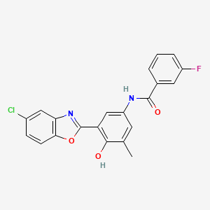 molecular formula C21H14ClFN2O3 B603391 N-[3-(5-chloro-1,3-benzoxazol-2-yl)-4-hydroxy-5-methylphenyl]-3-fluorobenzamide CAS No. 951997-23-2