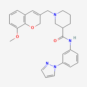 molecular formula C26H28N4O3 B6033910 1-[(8-methoxy-2H-chromen-3-yl)methyl]-N-[3-(1H-pyrazol-1-yl)phenyl]-3-piperidinecarboxamide 