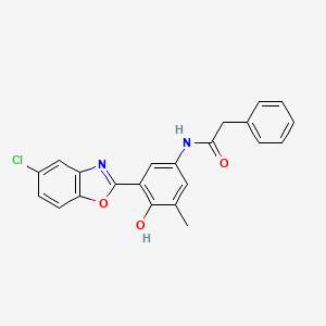 molecular formula C22H17ClN2O3 B603395 N-[3-(5-chloro-1,3-benzoxazol-2-yl)-4-hydroxy-5-methylphenyl]-2-phenylacetamide CAS No. 929869-77-2