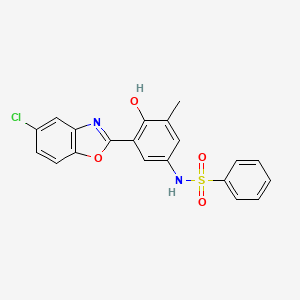 molecular formula C20H15ClN2O4S B603396 N-[3-(5-chloro-1,3-benzoxazol-2-yl)-4-hydroxy-5-methylphenyl]benzenesulfonamide CAS No. 929864-66-4