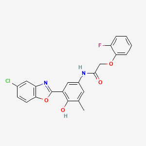 molecular formula C22H16ClFN2O4 B603397 N-[3-(5-chloro-1,3-benzoxazol-2-yl)-4-hydroxy-5-methylphenyl]-2-(2-fluorophenoxy)acetamide CAS No. 951945-57-6