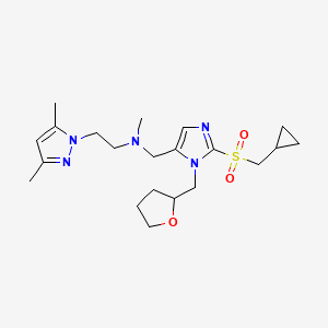 molecular formula C21H33N5O3S B6034010 N-{[2-[(cyclopropylmethyl)sulfonyl]-1-(tetrahydro-2-furanylmethyl)-1H-imidazol-5-yl]methyl}-2-(3,5-dimethyl-1H-pyrazol-1-yl)-N-methylethanamine 