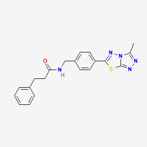 molecular formula C20H19N5OS B603405 N-[4-(3-methyl[1,2,4]triazolo[3,4-b][1,3,4]thiadiazol-6-yl)benzyl]-3-phenylpropanamide CAS No. 1260750-30-8