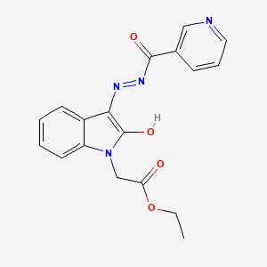 molecular formula C18H16N4O4 B6034146 ethyl {2-oxo-3-[(3-pyridinylcarbonyl)hydrazono]-2,3-dihydro-1H-indol-1-yl}acetate 