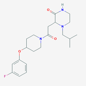 molecular formula C21H30FN3O3 B6034199 3-{2-[4-(3-fluorophenoxy)-1-piperidinyl]-2-oxoethyl}-4-isobutyl-2-piperazinone 