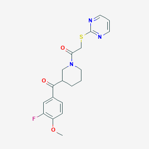 molecular formula C19H20FN3O3S B6034204 (3-fluoro-4-methoxyphenyl){1-[(2-pyrimidinylthio)acetyl]-3-piperidinyl}methanone 