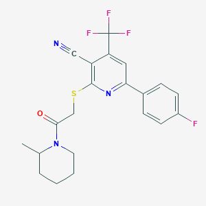 molecular formula C21H19F4N3OS B6034209 6-(4-fluorophenyl)-2-{[2-(2-methyl-1-piperidinyl)-2-oxoethyl]thio}-4-(trifluoromethyl)nicotinonitrile 
