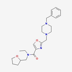 molecular formula C23H32N4O3 B6034230 2-[(4-benzyl-1-piperazinyl)methyl]-N-ethyl-N-(tetrahydro-2-furanylmethyl)-1,3-oxazole-4-carboxamide 