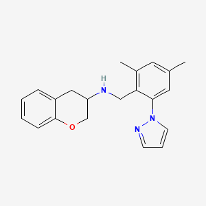 molecular formula C21H23N3O B6034354 3,4-dihydro-2H-chromen-3-yl[2,4-dimethyl-6-(1H-pyrazol-1-yl)benzyl]amine 